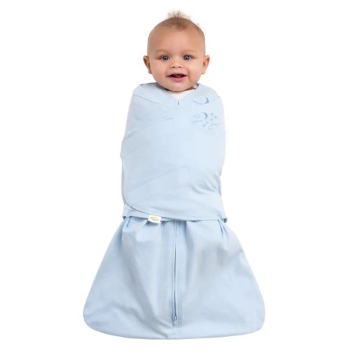 HALO Sleepsack Swaddle - 100% Cotton Wearable Blanket, 3-Way Adjustable, Baby Blue, Newborn (0-3 Months)