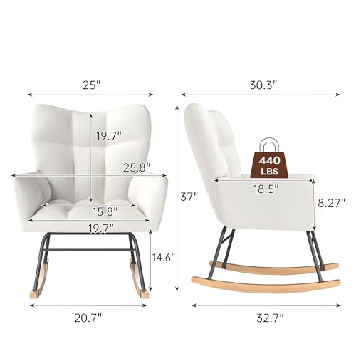 Nursery Rocking Chair with Cotton Fabric, Padded Seat & Anti-Tip Design