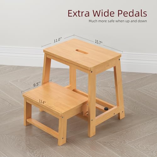 BEKVEM Large 17.3-inch Foldable Bamboo Step Stool with Wide Surface, Supports 350 lbs