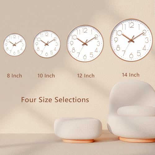 Silent Rose Gold Wall Clock 8 Inch - Non-Ticking Battery Operated