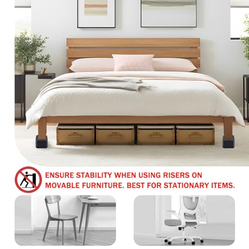 Heavy Duty Bed Risers, Adjustable 3 Inch Elevation, 4 Pack