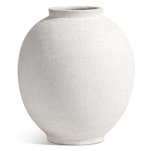 Large White Ceramic Vase - 9.8" Rustic Farmhouse Decorative Flower Vase