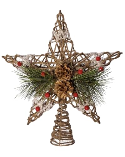 11-Inch Natural Star Christmas Tree Topper with Pinecones & Berries