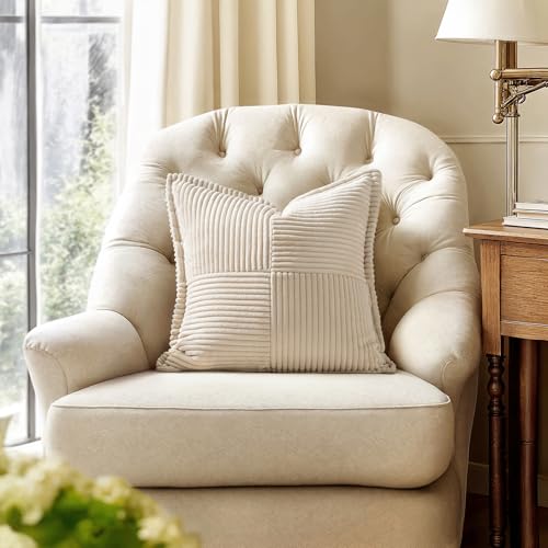 MIULEE Boho Corduroy Striped Throw Pillow Covers 18x18 Inch - 2 Pack