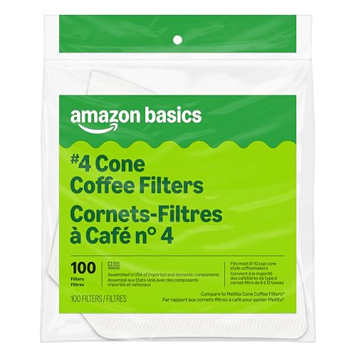 100 Cone Coffee Filters #4 for 8-12 Cup Coffee Makers, White