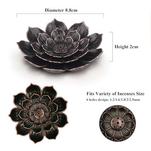 Lotus Incense Stick Holder - Zinc Alloy Burner with Ash Catcher, 2 Pack