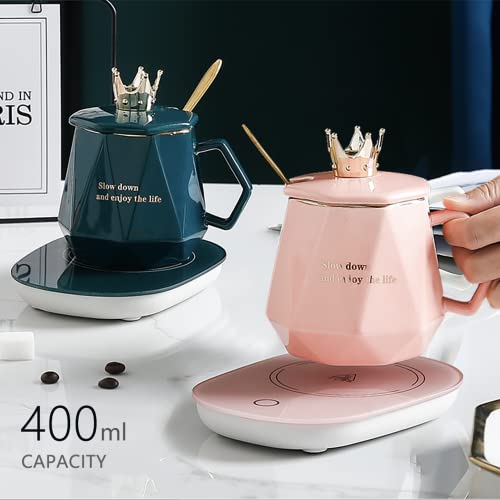 CGHWBEA Pink Coffee Warmer with Mug Set - Desk Heated Cup & Automatic Shut Off
