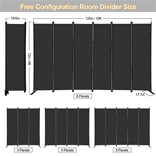 6-Panel Folding Privacy Screen, 6ft Tall Portable Room Divider Partition
