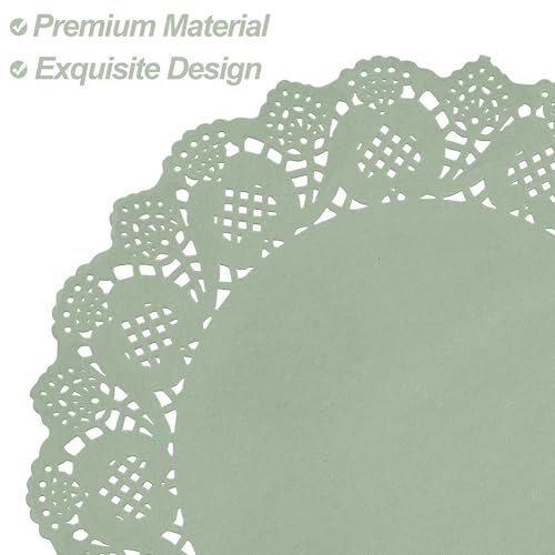 100 Pack Sage Green Lace Paper Doilies - 13.5 Inch Round Disposable Placemats