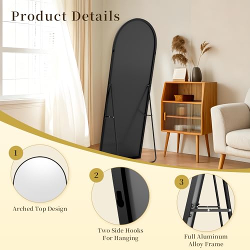 Arched Full Length Floor Mirror 59" x 16" - Thin Frame Full Body Mirror