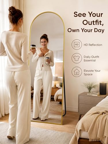 59" x 18" Arched Full Length Floor Mirror, Shatter-Proof Standing Wall Mirror