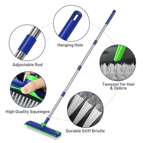 3-in-1 Floor Scrub Brush with Squeegee and Adjustable Long Handle