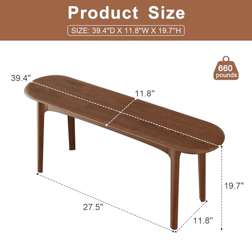 Solid Wood Dining Bench, Modern Entryway Bench with Rounded Corners
