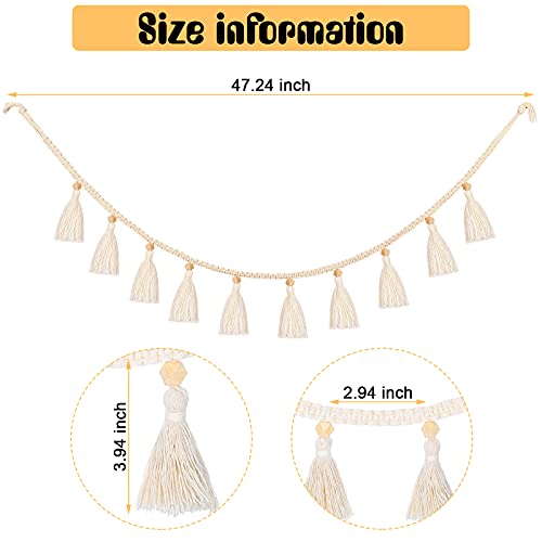 4-Piece Boho Macrame Tassel Garland, 47-Inch Cotton Fringe Wall Hanging