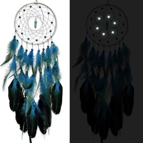 Blue Dream Catcher with Turquoise Gemstone and Glow-in-the-Dark Beads