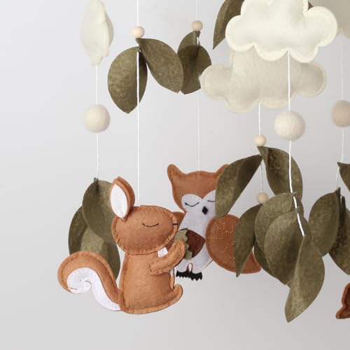 Handmade Woodland Animal Baby Mobile - Felt Squirrel Owl Deer Nursery Decor
