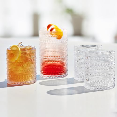 Vintage Hobnail Drinking Glasses Set - 12 Piece Embossed Glassware Collection