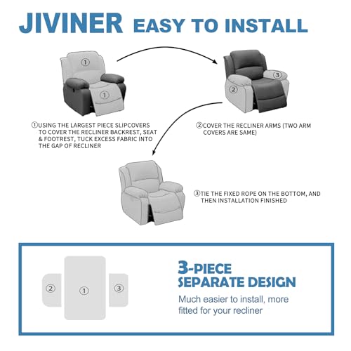 Recliner Chair Cover 3-Piece Set - Soft Jacquard Non-Slip Protector