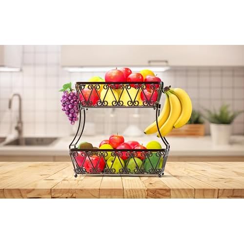Simple Houseware 2-Tier Countertop Fruit Basket Bowl Storage, Bronze