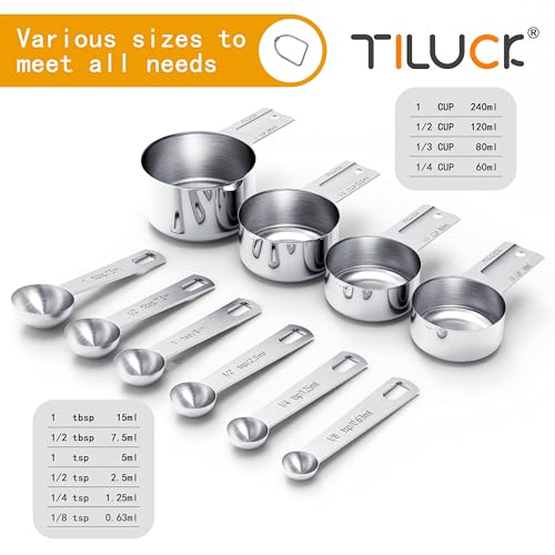 Stainless Steel Measuring Cups and Spoons Set - 10 Piece Nesting Set for Baking