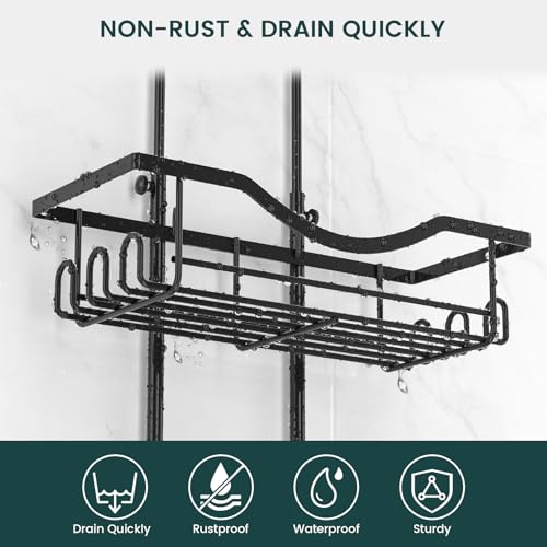 Adjustable Hanging Shower Caddy Rustproof Organizer, Black