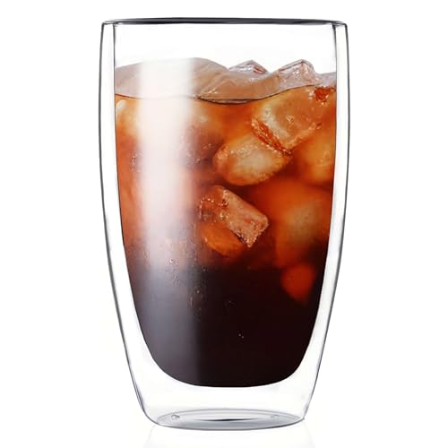 MESNEY 17oz Double Walled Insulated Glass Coffee Mug - Clear Latte Cup