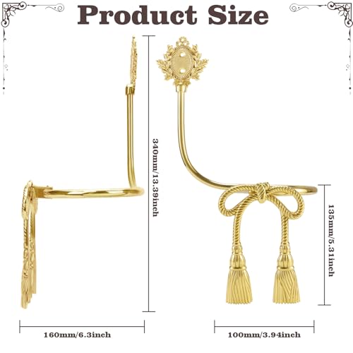 Gold Brass Bow Curtain Holdbacks, Set of 2 Decorative Wall-Mounted Hooks