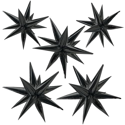 60Pcs 12-Pointed Star Foil Balloons - Black Explosion Cone Balloon Kit