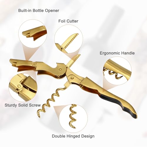 uxcell 5-Inch Gold Stainless Steel Waiter Corkscrew with Double Hinged Bottle Opener