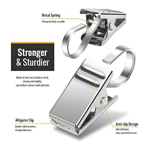 25-Pack Stainless Steel Curtain Clips with Hooks for Hanging Decorations