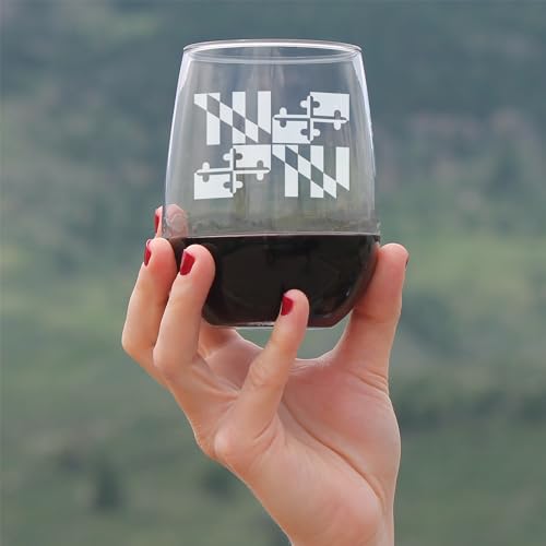 Bevvee Maryland Flag Stemless Wine Glass Set of 2 - 17 oz Maryland State Pride