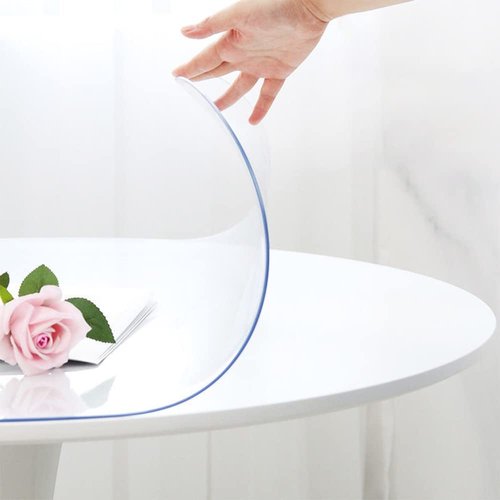 46 Inch Round Clear Dining Room Table Cover Easy Clean Waterproof Plastic Vinyl Table Cloth Protector Wood Furniture Surface Protection Heat Resistant Desk Pad Mat for Coffee End Side Table