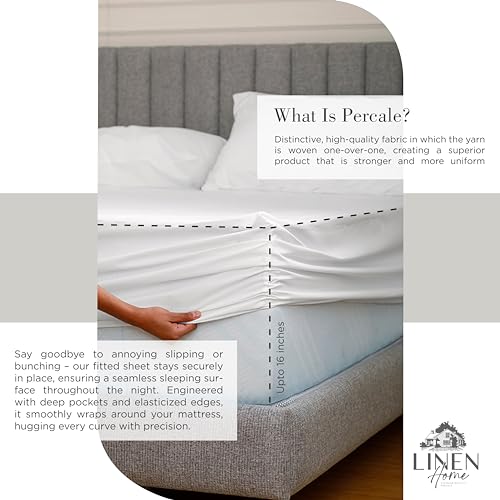 100% Cotton Percale Queen Sheet Set - Crisp 4-Piece Deep Pocket Bed Sheets