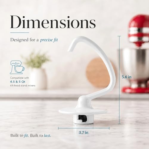 OMOVAN Coated Dough Hook for KitchenAid 4.5-5 Qt Mixers - Aluminum Kneading Tool