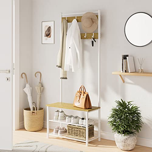 3-in-1 Hall Tree with Bench, Shoe Storage, and 9 Removable Hooks