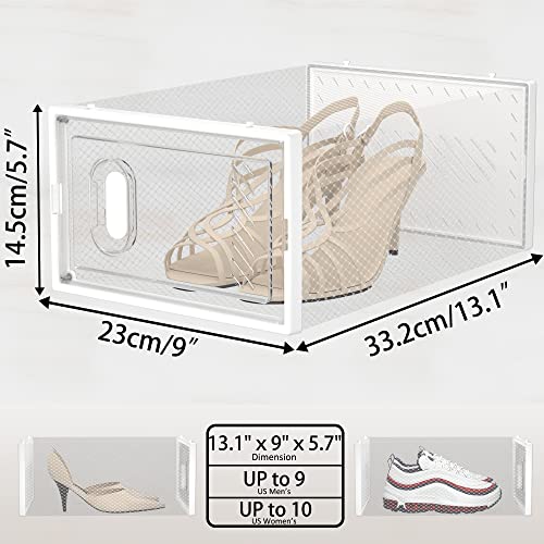 Stackable Clear Plastic Shoe Storage Boxes with Magnetic Door - 12 Pack
