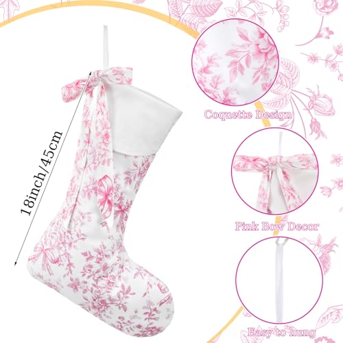 Pink Christmas Stockings Set 4 Pcs 18in Coquette Floral Hanging Decorative Stockings