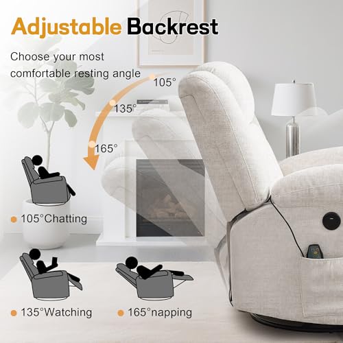 Swivel Rocker Recliner Chair with Massage, Heating, and USB Charging