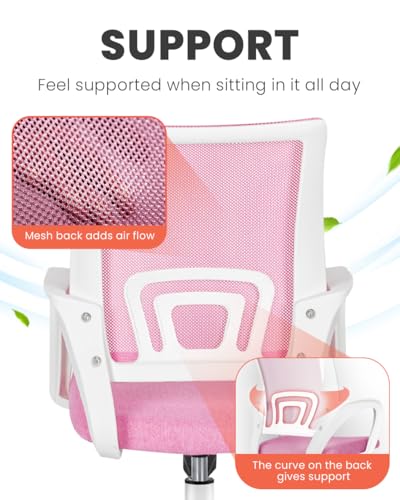 Ergonomic Mid-Back Mesh Office Chair with Lumbar Support, Pink