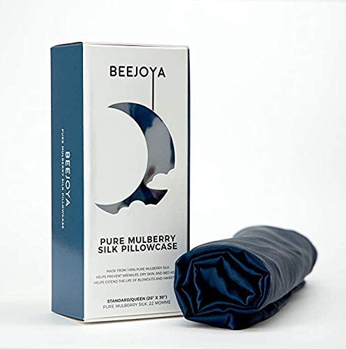 BEEJOYA Natural Silk Pillowcase, 22 Momme, 100% Mulberry Silk, Queen Size with Envelope Closure. Helps Prevent Bed Head, Wrinkles, and Dry Skin. (Standard/Queen, Midnight Navy)