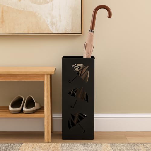 Modern Square Metal Umbrella Stand for Entryway, 16.5-Inch Tall, Black