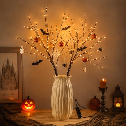 HelixBeam Warm White 200LED Branch Lights 34Inch | Detachable Twig Decor, USB & Battery Powered, 8 Modes, Large Vase Christmas Decor