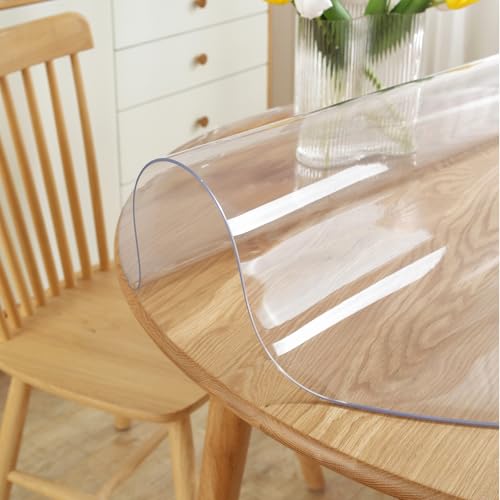 48-Inch Round Clear Table Protector, 2mm Thick Heavy Duty Vinyl Tablecloth