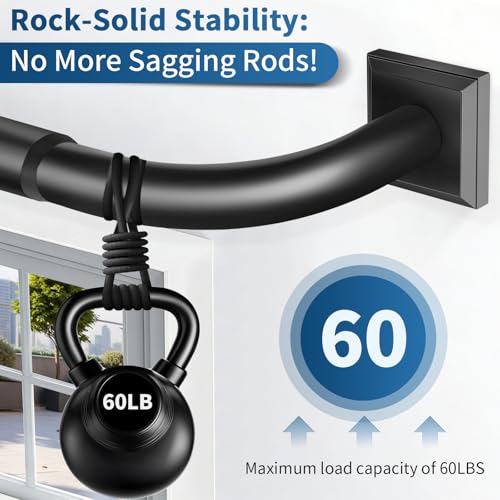 Black Wrap Around Blackout Curtain Rod - Heavy Duty 48-90 Inch Drapery Rod