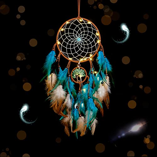 Tree of Life Dream Catcher with LED Fairy Lights and Blue Quartz