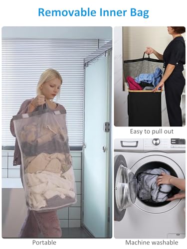 efluky 100L Rolling Laundry Basket with Lid & Removable Bag, Black
