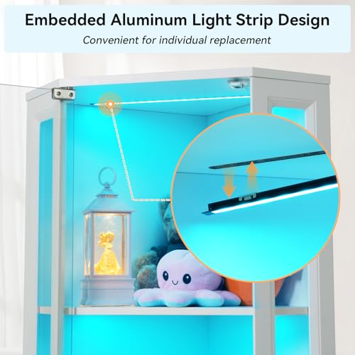65-inch Corner Display Cabinet with LED Lights and Tempered Glass Door