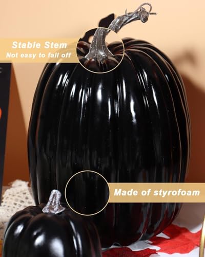 12 Pack Assorted Black Artificial Pumpkins for Fall Home Decor