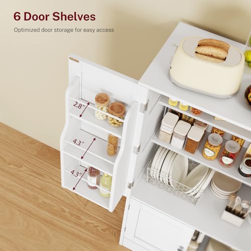 43-Inch Tall Pantry Storage Cabinet with 4 Doors and 6 Door Shelves, White