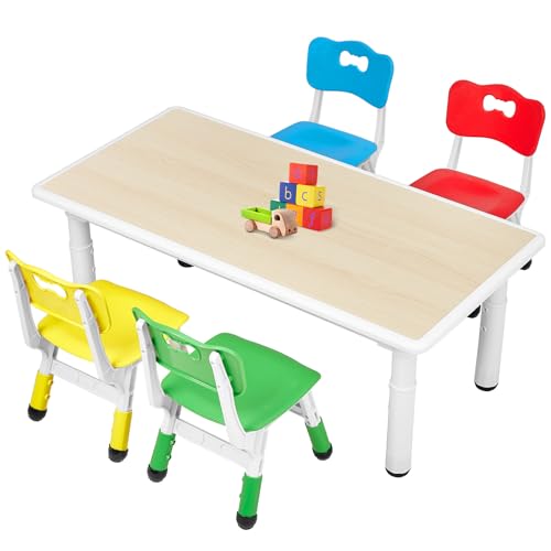 Height Adjustable Kids Table and 4 Chairs Set for Arts, Crafts, and Play